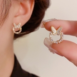 网红高级感优雅满钻圆圈蝴蝶耳钉银针精致小巧时尚耳环女
