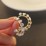 韩国个性高级感复古C形耳圈镶钻猫眼石几何耳环气质时尚设计耳饰