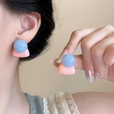 韩国几何撞色耳钉女夏季甜美少女简约耳环小众设计感百搭洋气耳饰