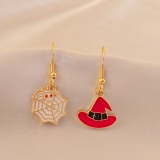 欧美万圣节不对称蜘蛛网南瓜蝙蝠小鬼耳环女创意卡通暗黑动物耳饰品女