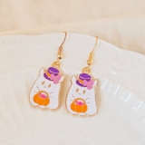 欧美万圣节不对称蜘蛛网南瓜蝙蝠小鬼耳环女创意卡通暗黑动物耳饰品女