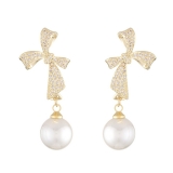 韩国小巧高级感镶钻蝴蝶结耳环气质网红珍珠耳钉简约耳饰