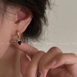 韩国黑色爱心吊坠耳环新款爆款气质耳扣女小众设计感高级耳饰耳圈