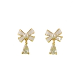 韩国精致主义蝴蝶结耳钉女夏小巧水滴设计感高级轻奢气质耳环