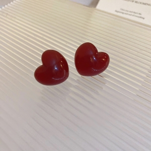 韩国安可拉红色前后式爱心耳环新款爆款轻奢高级感耳钉独特圆珠耳饰女