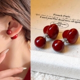 韩国安可拉红色前后式爱心耳环新款爆款轻奢高级感耳钉独特圆珠耳饰女