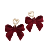 韩国秋冬新款喜庆红色丝绒蝴蝶结耳钉女时尚气质爱心甜美耳环耳饰批发