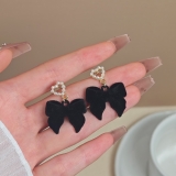 韩国秋冬新款喜庆红色丝绒蝴蝶结耳钉女时尚气质爱心甜美耳环耳饰批发