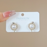 韩国蛇形环绕珍珠耳钉小众设计时尚耳环高级感轻奢满钻耳饰批发