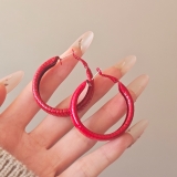 韩国安可拉红色喷漆纹路耳环简约设计感耳圈新品潮流高级感耳饰女