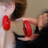 韩国安可拉红色喷漆纹路耳环简约设计感耳圈新品潮流高级感耳饰女