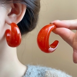 韩国时尚圆形月亮树脂耳钉复古简约气质耳环港风高级感耳饰批发女