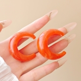 韩国时尚圆形月亮树脂耳钉复古简约气质耳环港风高级感耳饰批发女