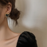 韩国2024冬季新款复古滴釉爱心耳钉女气质百搭耳环冷淡风耳坠耳饰