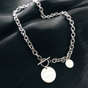 欧美个性圆牌项链不掉色小众设计感ins潮嘻哈配饰男女锁骨链
