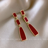 韩国复古红显白的耳环简约几何滴油长款耳坠网红潮流时尚耳饰潮
