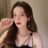 韩国东大门蝴蝶结流苏珍珠长款气质简约设计耳钉耳饰女
