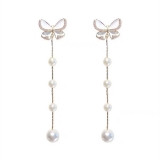 韩国蝴蝶结流苏珍珠气质小众轻奢一款两戴高级设计感耳钉