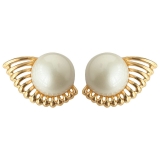 个性设计复古耳钉耳饰真金电镀镂空扇形银针大气高级感珍珠耳环女