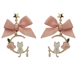 日韩新款创意蝴蝶结耳钉滴油仿珍珠星星花朵小猫耳钉耳环
