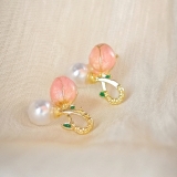 特价@韩国粉色郁金香珍珠复古耳钉简约甜美设计感高级百搭耳饰