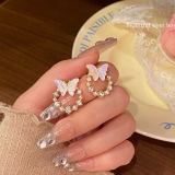 S925银针小清新超仙气质渐变色蝴蝶耳环女ins潮百搭气质珍珠耳钉