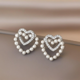  韩国双爱心珍珠耳饰时尚网红气质耳环耳钉女