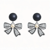 @特价韩国黑色蝴蝶结镶钻轻奢气质港风小众高级设计感耳钉耳饰