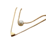 欧美外贸跨境新饰品简约仿珍珠爱心双层盒子链条项链设计吊坠项链