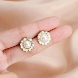 @特价 圆形闪钻珍珠滴油耳钉 韩式高级感优雅气质精美女士耳饰
