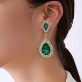跨境热卖欧美镶钻气质百搭耳环时尚合金水滴复古宝石耳坠耳饰批发