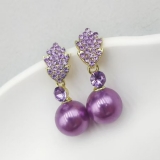 @特价 2025年紫气东来镶钻树叶紫珠耳钉秋冬新款气质耳坠小众设计感耳饰