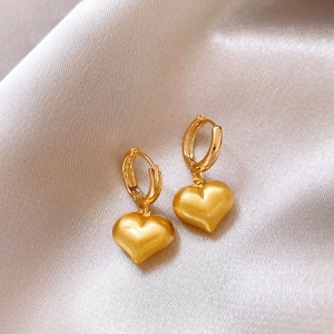 气质金色拉丝爱心耳扣女小众设计高级感耳饰秋冬耳饰2025新款爆款