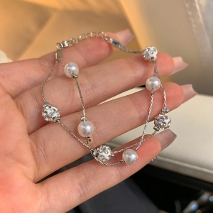 满天星双层叠戴仿珍珠手链女2025年新款轻奢小众精致镶水钻手饰品