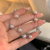 满天星双层叠戴仿珍珠手链女2025年新款轻奢小众精致镶水钻手饰品