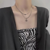 ins小众轻奢钛钢五角星吊坠项链女双层叠戴拼接嘻哈毛衣链卫衣链