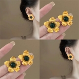 冷淡风金属花朵耳环超仙法式时尚个耳钉轻奢港风耳饰中古饰品女