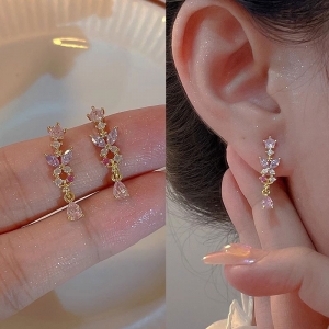 超仙蝴蝶彩钻耳钉精致百搭设计感森系甜美新款耳环女夏季耳饰