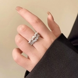 韩国·精致显手白珍珠锆石开口戒指轻奢小众气质高级感食指戒