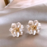 新款贝壳花耳钉925银针山茶花精致时尚新潮设计高级感气质感耳饰