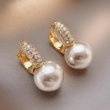 跨境夏新款潮珍珠纯银耳钉气质耳饰耳扣高级感微镶小香风耳环女