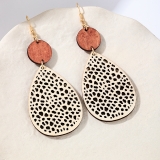 水滴形镂空款皮革木片组合网状女士耳坠耳环跨境欧美亚马逊速卖通
