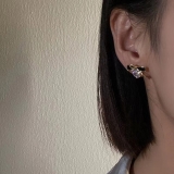 甜酷风黑色蝴蝶结锆石耳钉高级感气质黑金时尚耳环耳饰女