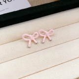 可爱小巧蓝色蝴蝶结耳钉精致少女感甜美学生党高颜值耳饰厂家直销