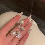 双面珍珠两戴雪花流苏气质耳饰小众设计感轻奢耳环 秋冬新款耳饰