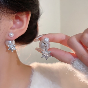 双面珍珠两戴雪花流苏气质耳饰小众设计感轻奢耳环 秋冬新款耳饰