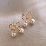 韩国个性蝴蝶结珍珠耳钉小巧通勤百搭耳钉时尚气质耳饰女