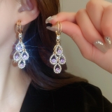 镶钻水滴流苏C形耳钉女时尚小众设计耳环轻奢高级感气质耳饰