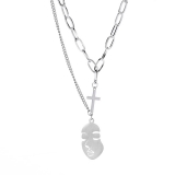 @特价ins欧美潮牌人脸吊坠男女双层项链情侣十字架冷淡风情侣项链