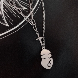 @特价ins欧美潮牌人脸吊坠男女双层项链情侣十字架冷淡风情侣项链